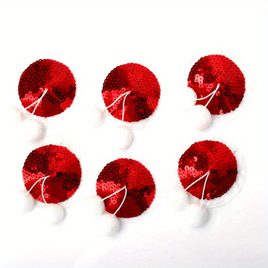 1 Pair of Round Christmas Nipple Stickers for Adults with Sequins, Red Silicone Nipple Stickers with White Lace Nipple Ornaments