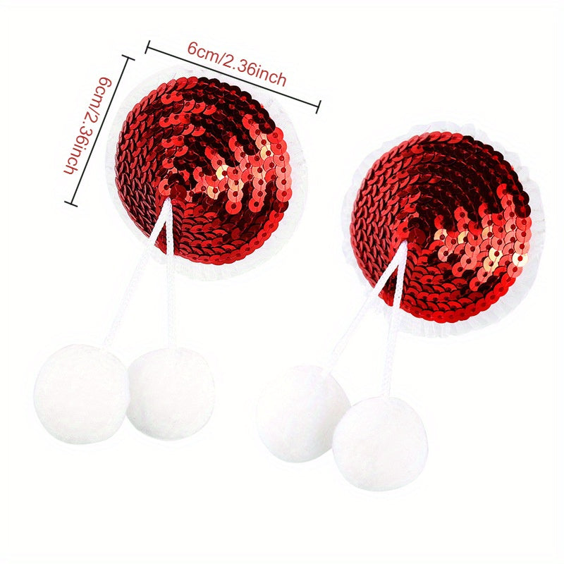 1 Pair of Round Christmas Nipple Stickers for Adults with Sequins, Red Silicone Nipple Stickers with White Lace Nipple Ornaments