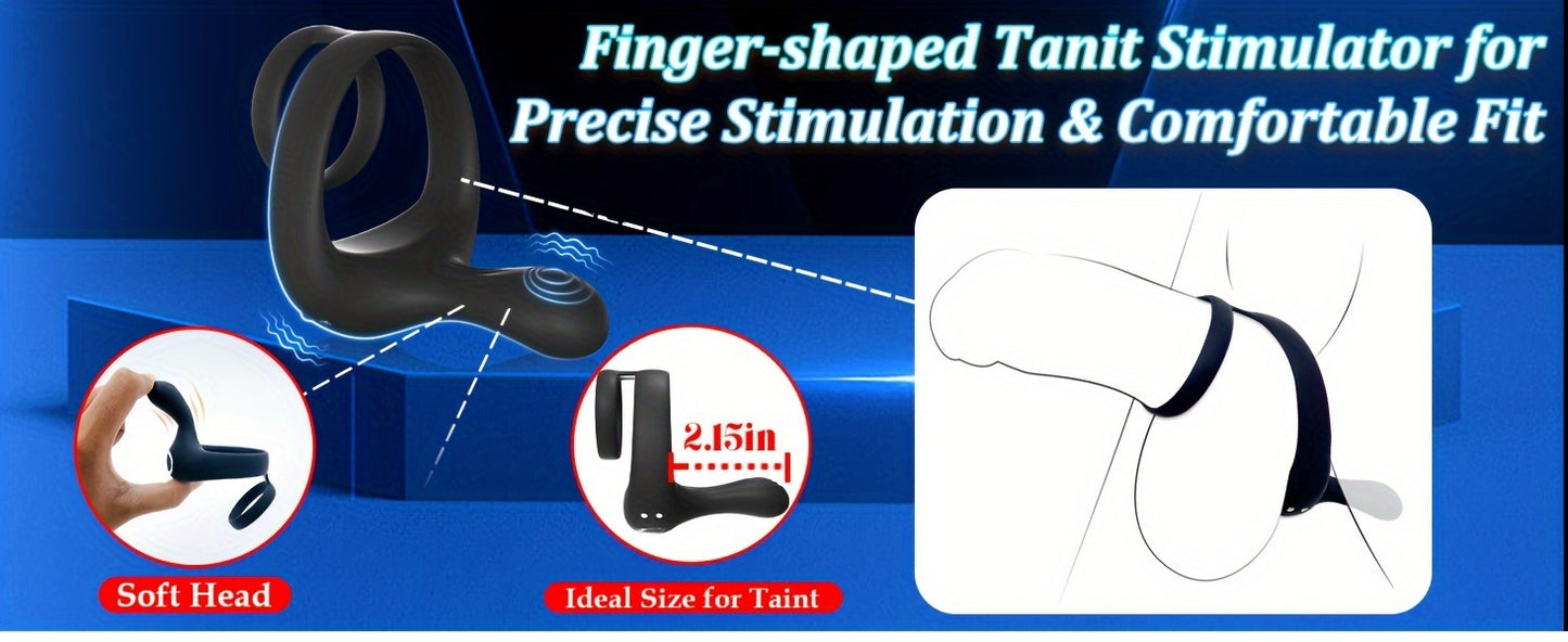 1pc Vibrating Cock Ring Taint Stimulator, Silicone Pleasure Ring Vibrator Couples Adult Sex Toys For Men, Dual Motors 9 Vibrations Remote Control Male Couple Sex Toy, Cock Rings Vibrators For Men