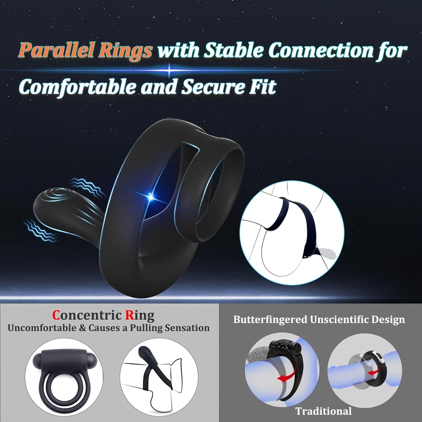 1pc Vibrating Cock Ring Taint Stimulator, Silicone Pleasure Ring Vibrator Couples Adult Sex Toys For Men, Dual Motors 9 Vibrations Remote Control Male Couple Sex Toy, Cock Rings Vibrators For Men