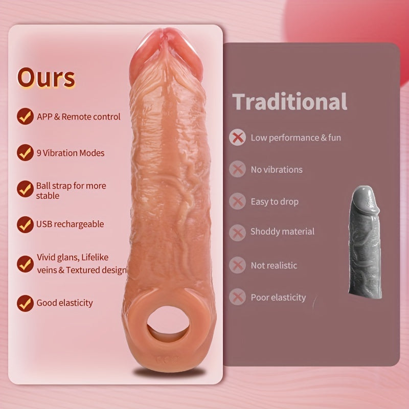 1pc Wearable Penis Sleeve Vibrator Replica Penis Sleeve Replica Dildo Sleeve Dick Electric Remote APP Control 9 Vibration Modes Male Penis Extender Vibrating Penis Ring Replica Male Masturbator Extender Delay Penis Sleeve Liq