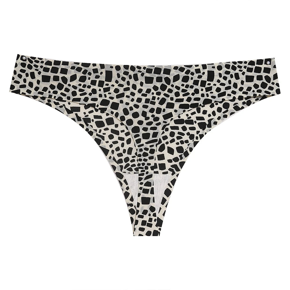 Sexy Thong Women's Panties Leopard Seamless Female Underwear Low-Waist Elasticity Sports G-String for Ladies Ice Silk Lingerie