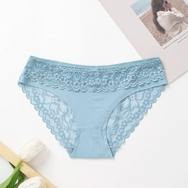 TrowBridge 3PCS/Set Women's Panties Lace Silk Satin Underwear Sexy Lingerie Soft Comfortable Female Briefs Sweet Cozy Underpants