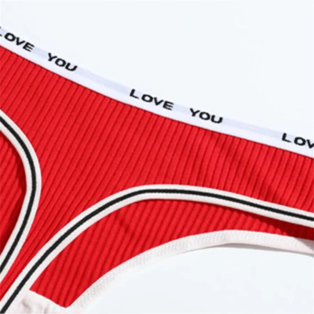 3pcs Ribbed Cotton G String Women Pack Lift Hip "LOVE YOU" T Pants Europe Size S-XL Sexy Bikini Bottom Underwear