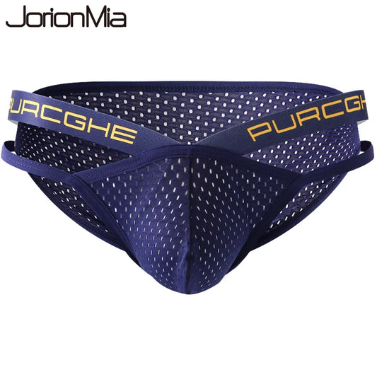 Fashion Solid Color Men Underwear Mesh Boxer Briefs Sports Breathable Underpants Low Waist Large Trunks 4034-SJ