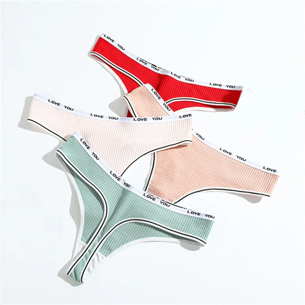 3pcs Ribbed Cotton G String Women Pack Lift Hip "LOVE YOU" T Pants Europe Size S-XL Sexy Bikini Bottom Underwear