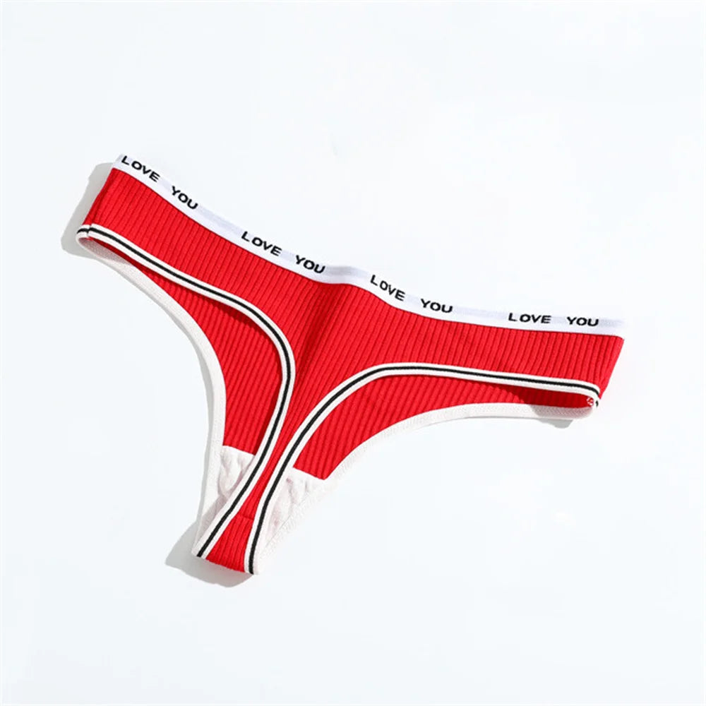 3pcs Ribbed Cotton G String Women Pack Lift Hip "LOVE YOU" T Pants Europe Size S-XL Sexy Bikini Bottom Underwear