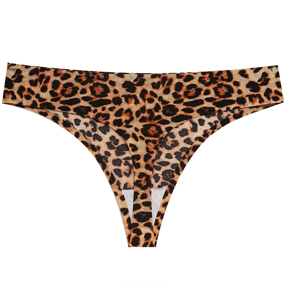 Sexy Thong Women's Panties Leopard Seamless Female Underwear Low-Waist Elasticity Sports G-String for Ladies Ice Silk Lingerie