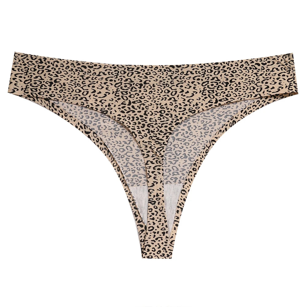 Sexy Thong Women's Panties Leopard Seamless Female Underwear Low-Waist Elasticity Sports G-String for Ladies Ice Silk Lingerie