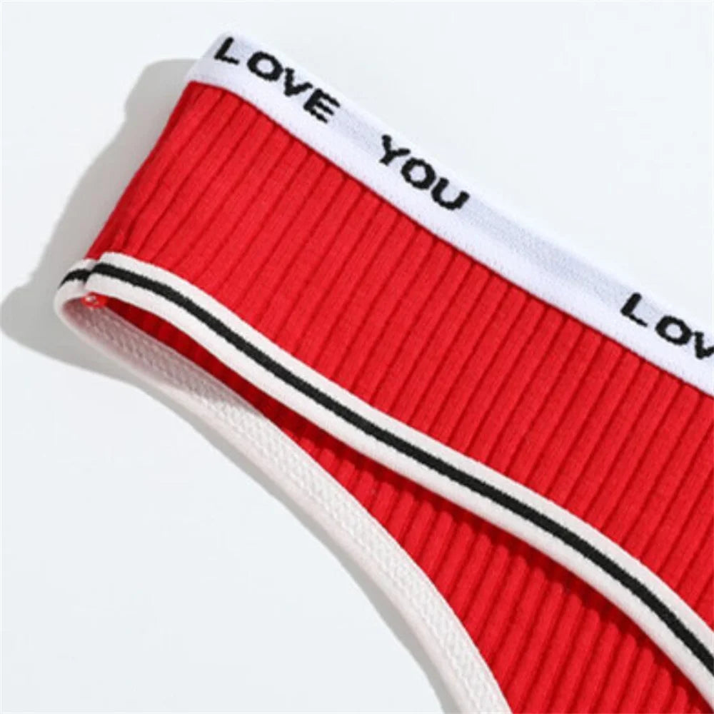 3pcs Ribbed Cotton G String Women Pack Lift Hip "LOVE YOU" T Pants Europe Size S-XL Sexy Bikini Bottom Underwear