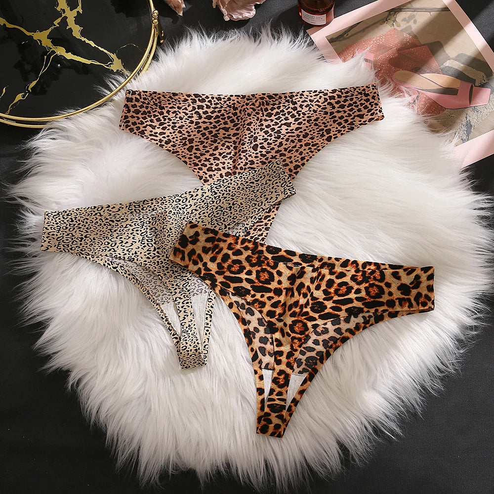 Sexy Thong Women's Panties Leopard Seamless Female Underwear Low-Waist Elasticity Sports G-String for Ladies Ice Silk Lingerie