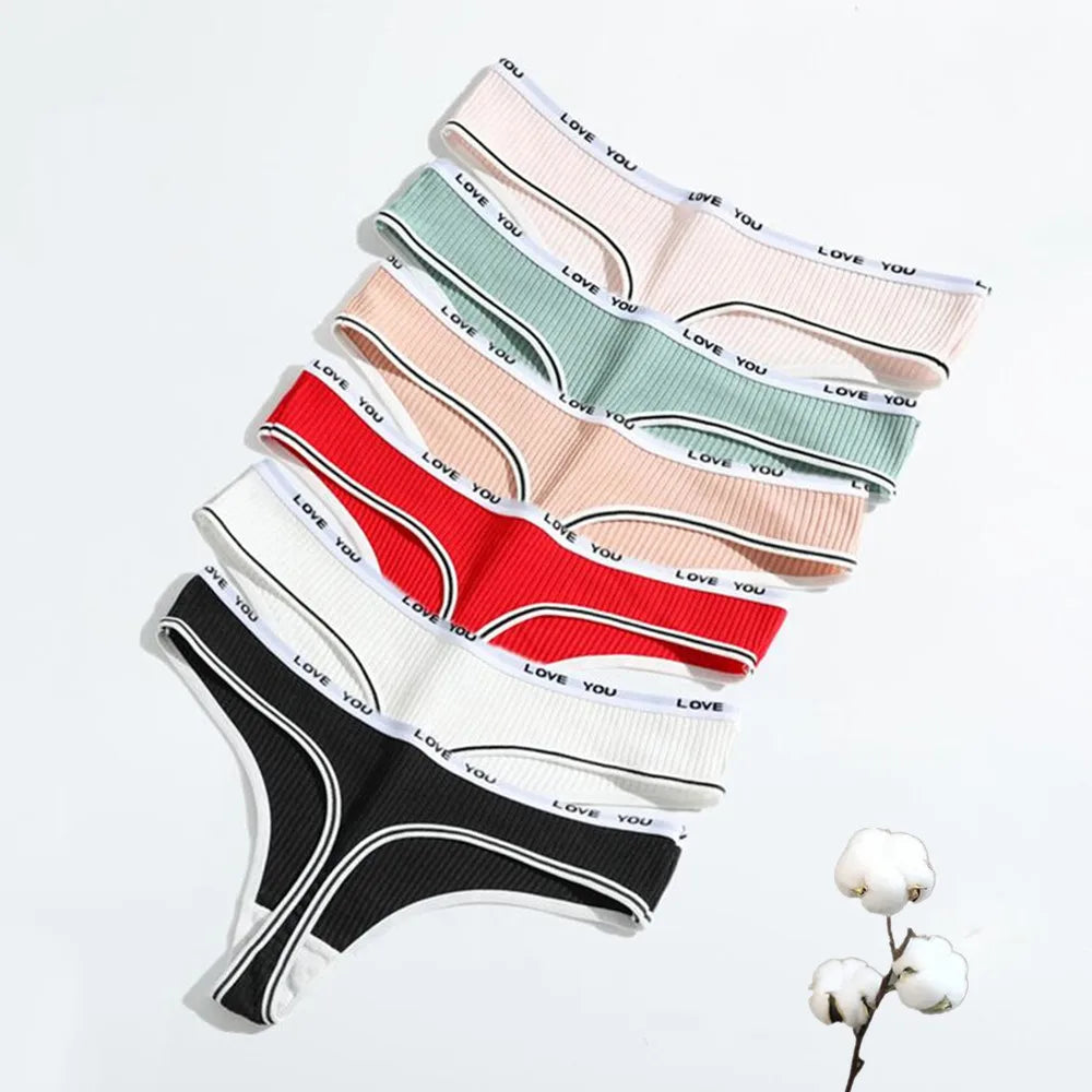 3pcs Ribbed Cotton G String Women Pack Lift Hip "LOVE YOU" T Pants Europe Size S-XL Sexy Bikini Bottom Underwear