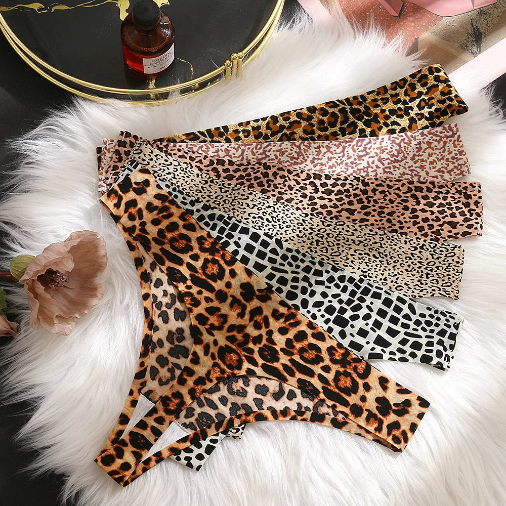 Sexy Thong Women's Panties Leopard Seamless Female Underwear Low-Waist Elasticity Sports G-String for Ladies Ice Silk Lingerie