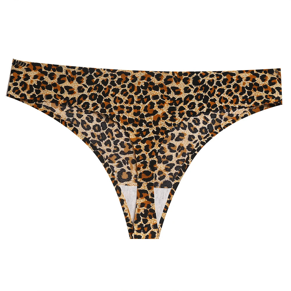 Sexy Thong Women's Panties Leopard Seamless Female Underwear Low-Waist Elasticity Sports G-String for Ladies Ice Silk Lingerie