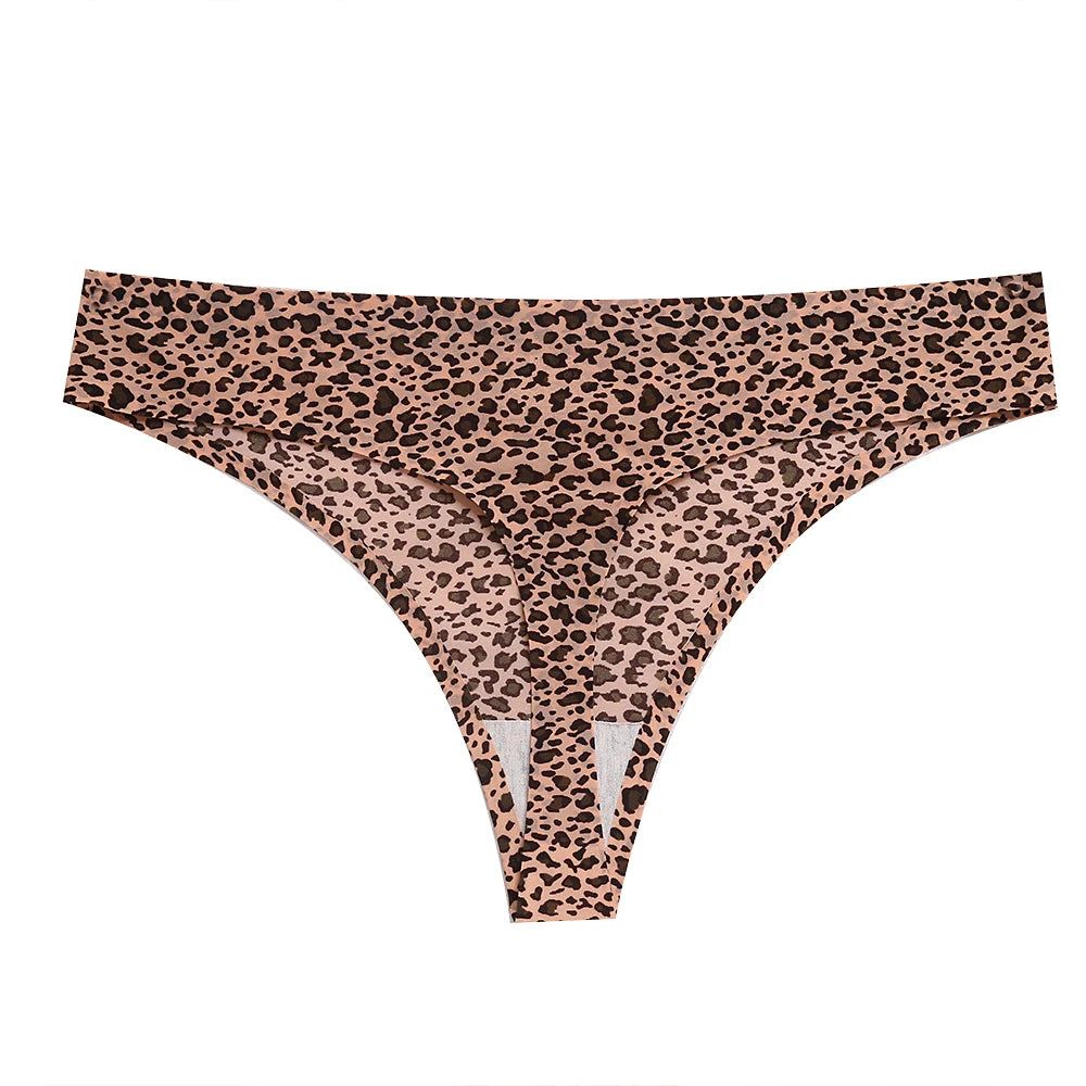 Sexy Thong Women's Panties Leopard Seamless Female Underwear Low-Waist Elasticity Sports G-String for Ladies Ice Silk Lingerie