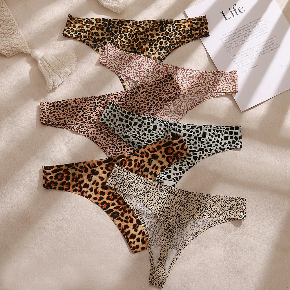 Sexy Thong Women's Panties Leopard Seamless Female Underwear Low-Waist Elasticity Sports G-String for Ladies Ice Silk Lingerie