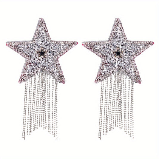 Rhinestone Decor Pentagram Shaped Tassel Trim Stick-On Nipple Covers, Invisible Self-Adhesive Anti-convex Nipple Pasties, Women's Lingerie & Underwear Accessories