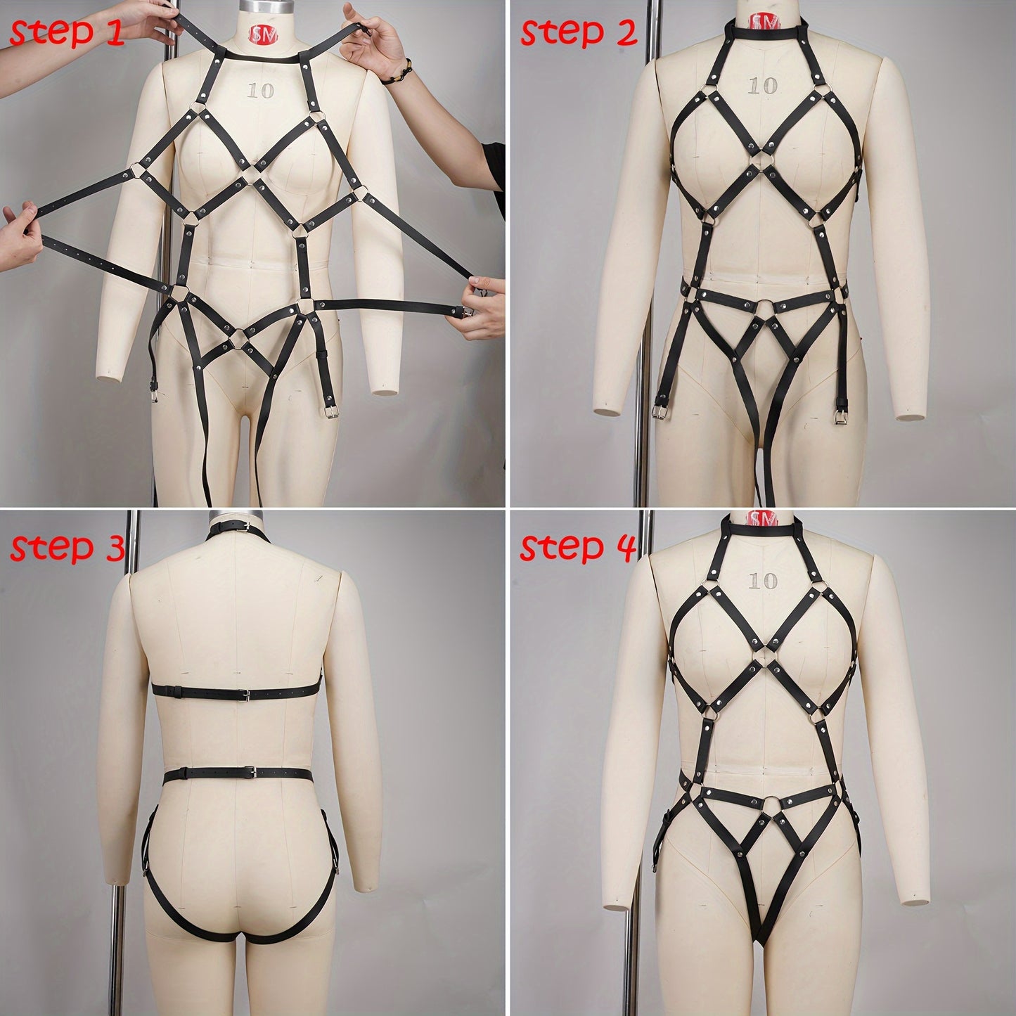 Erotic Adult Body Garter Belt Bodysuit, Punk Hollow Out Halter Strappy Cage Bodysuit, Women's Sexy Lingerie & Underwear Accessories