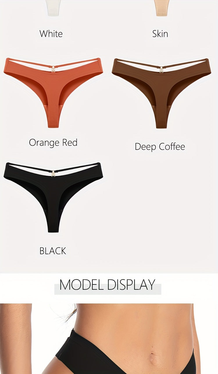 5pcs Sexy Cut-out Thongs, Breathable & Comfy Solid Color Seamless Intimates Panties, Women's Lingerie & Underwear